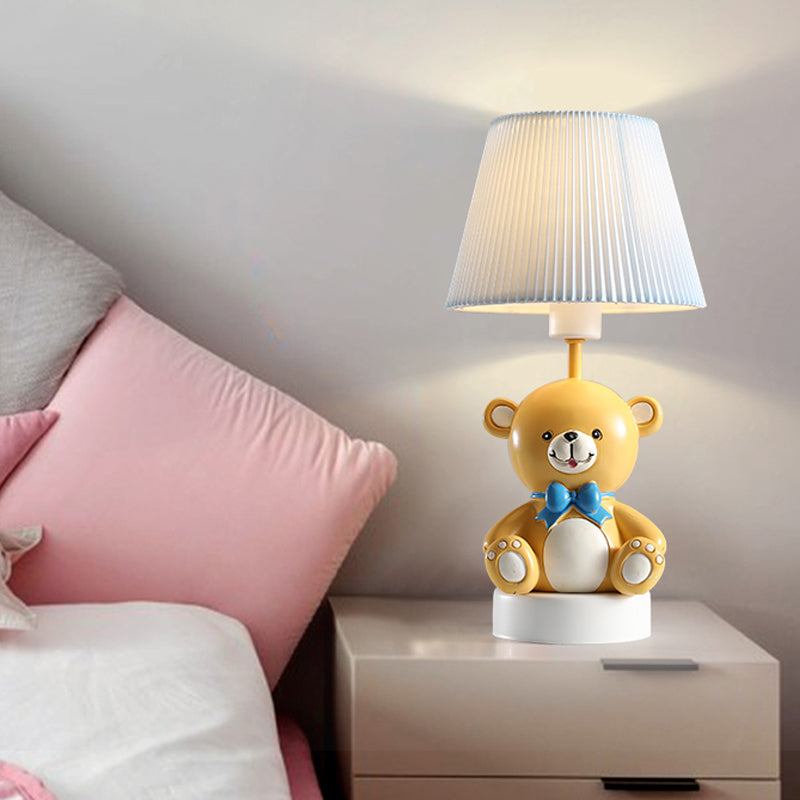 Empire Shade Table Light Cartoon Fabric Single-Bulb White Nightstand Lamp with Horse Base White C Clearhalo 'Lamps' 'Table Lamps' Lighting' 2030936