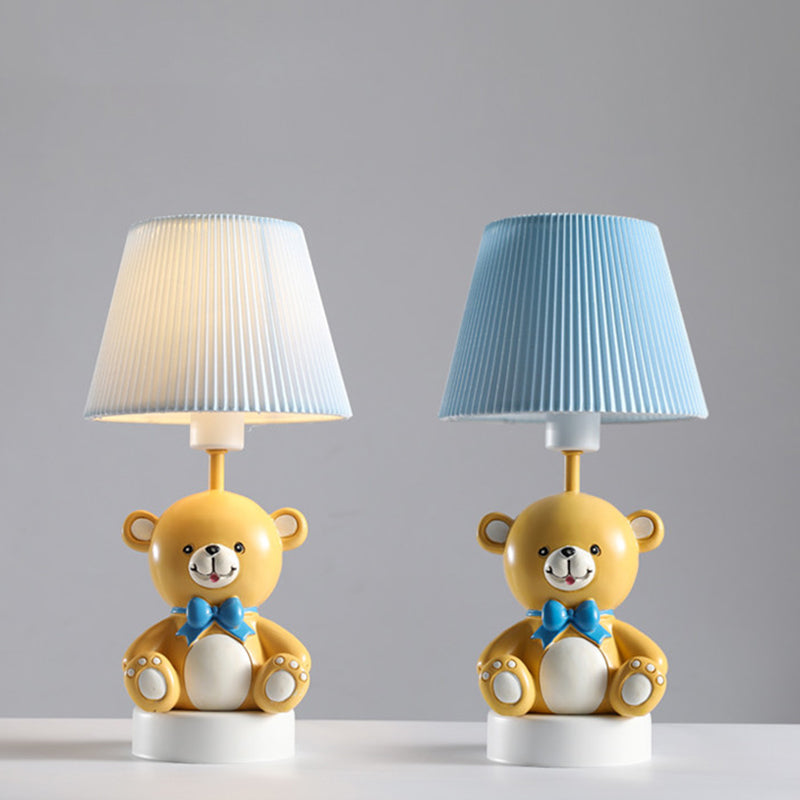 Empire Shade Table Light Cartoon Fabric Single-Bulb White Nightstand Lamp with Horse Base Clearhalo 'Lamps' 'Table Lamps' Lighting' 2030937