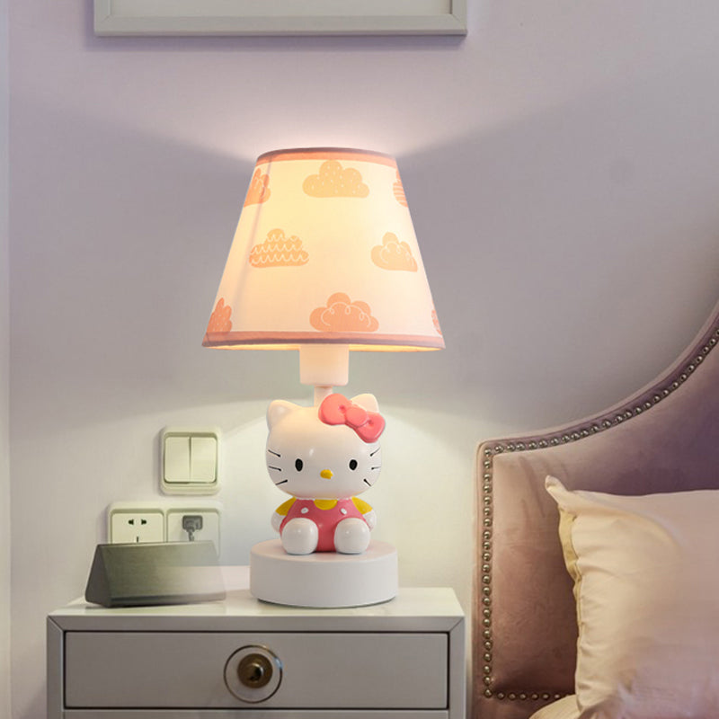Empire Shade Table Light Cartoon Fabric Single-Bulb White Nightstand Lamp with Horse Base White A Clearhalo 'Lamps' 'Table Lamps' Lighting' 2030941