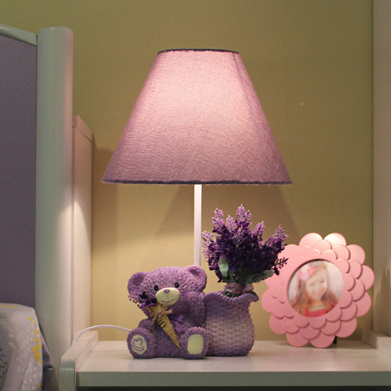 Kid Single-Bulb Nightstand Lamp Purple Tapered Table Light with Fabric Shade for Bedroom Purple Clearhalo 'Lamps' 'Table Lamps' Lighting' 2030944