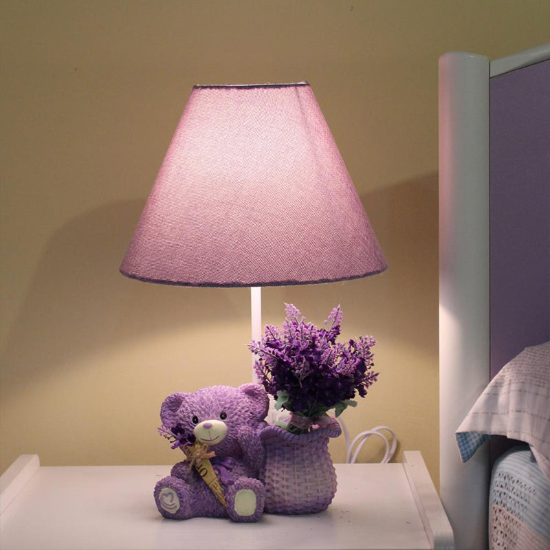 Kid Single-Bulb Nightstand Lamp Purple Tapered Table Light with Fabric Shade for Bedroom Clearhalo 'Lamps' 'Table Lamps' Lighting' 2030945