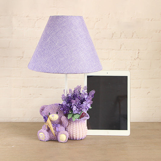 Kid Single-Bulb Nightstand Lamp Purple Tapered Table Light with Fabric Shade for Bedroom Clearhalo 'Lamps' 'Table Lamps' Lighting' 2030946