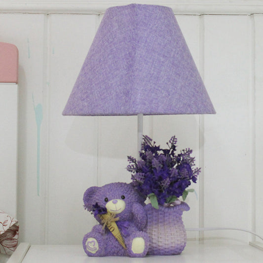 Kid Single-Bulb Nightstand Lamp Purple Tapered Table Light with Fabric Shade for Bedroom Clearhalo 'Lamps' 'Table Lamps' Lighting' 2030947