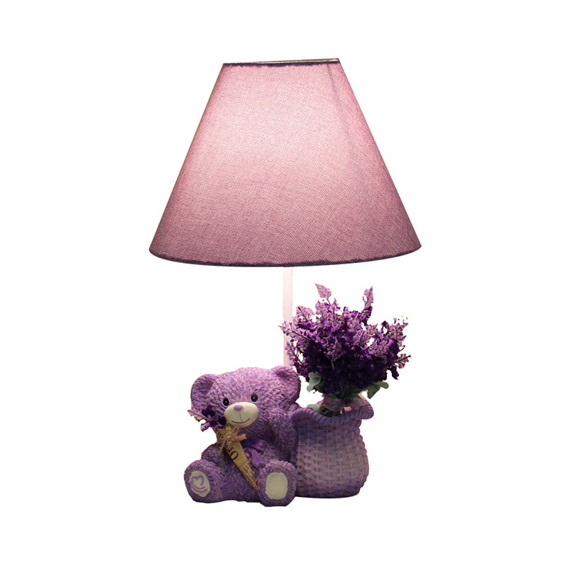 Kid Single-Bulb Nightstand Lamp Purple Tapered Table Light with Fabric Shade for Bedroom Clearhalo 'Lamps' 'Table Lamps' Lighting' 2030948