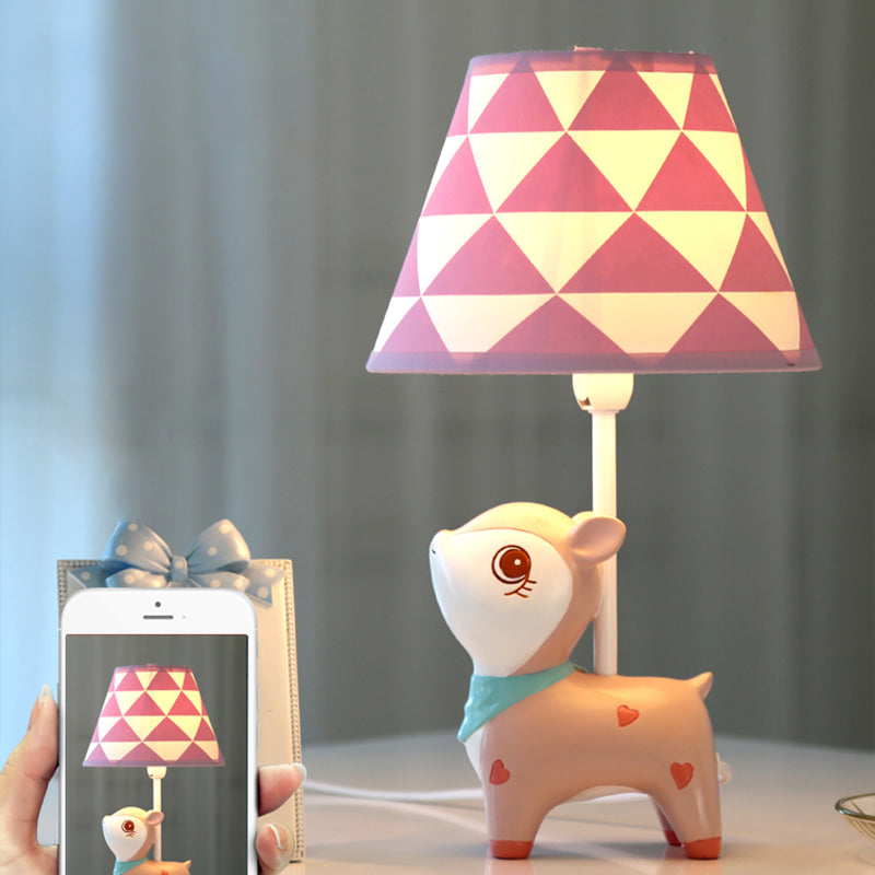 Animal Bedroom Table Lamp Resin 1 Bulb Creative Nightstand Light with Tapered Fabric Shade Pink Deer Clearhalo 'Lamps' 'Table Lamps' Lighting' 2030950
