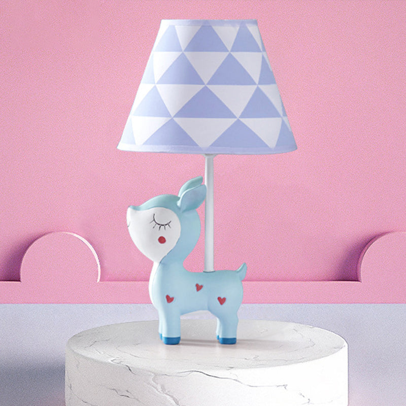 Animal Bedroom Table Lamp Resin 1 Bulb Creative Nightstand Light with Tapered Fabric Shade Blue Deer Clearhalo 'Lamps' 'Table Lamps' Lighting' 2030952