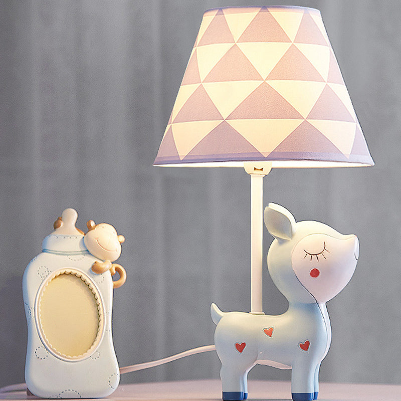 Animal Bedroom Table Lamp Resin 1 Bulb Creative Nightstand Light with Tapered Fabric Shade Clearhalo 'Lamps' 'Table Lamps' Lighting' 2030953