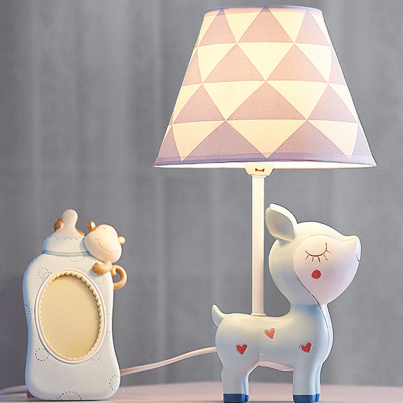 Animal Bedroom Table Lamp Resin 1 Bulb Creative Nightstand Light with Tapered Fabric Shade Clearhalo 'Lamps' 'Table Lamps' Lighting' 2030953