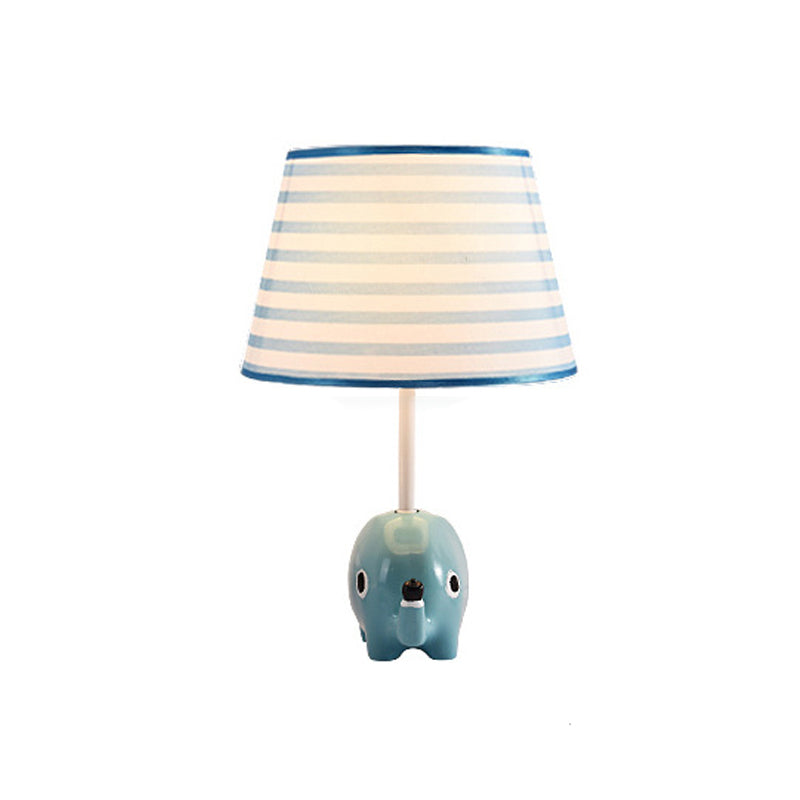 Nordic Empire Shade Table Light Fabric 1 Bulb Bedroom Nightstand Lamp with Figurine Blue-White C Clearhalo 'Lamps' 'Table Lamps' Lighting' 2030966