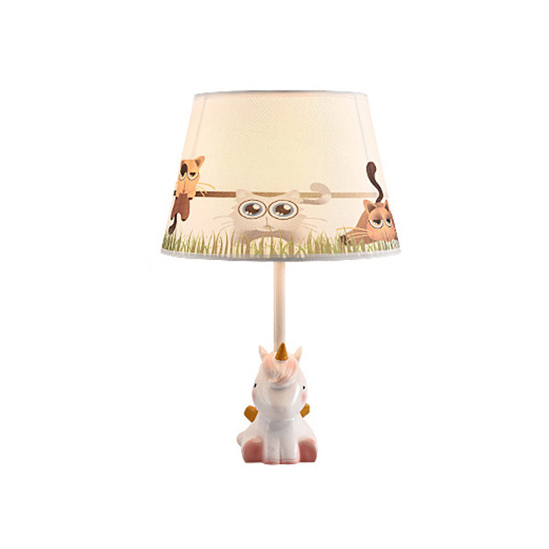 Nordic Empire Shade Table Light Fabric 1 Bulb Bedroom Nightstand Lamp with Figurine Beige B Clearhalo 'Lamps' 'Table Lamps' Lighting' 2030967