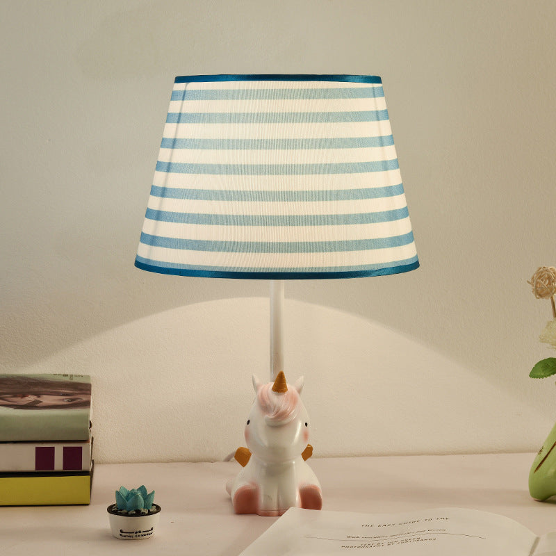 Nordic Empire Shade Table Light Fabric 1 Bulb Bedroom Nightstand Lamp with Figurine Blue-White B Clearhalo 'Lamps' 'Table Lamps' Lighting' 2030968