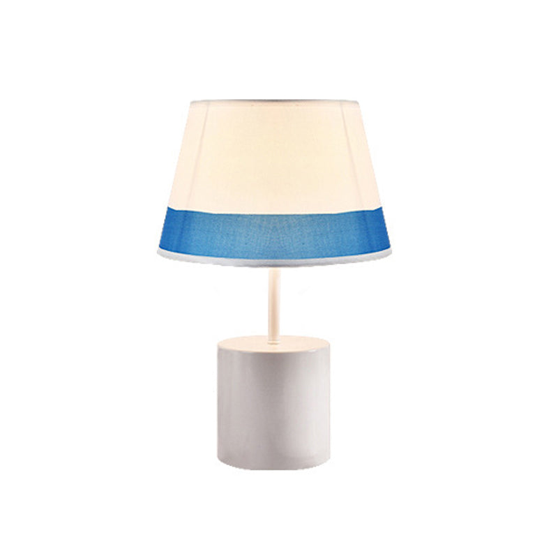 Nordic Empire Shade Table Light Fabric 1 Bulb Bedroom Nightstand Lamp with Figurine Blue-White A Clearhalo 'Lamps' 'Table Lamps' Lighting' 2030971