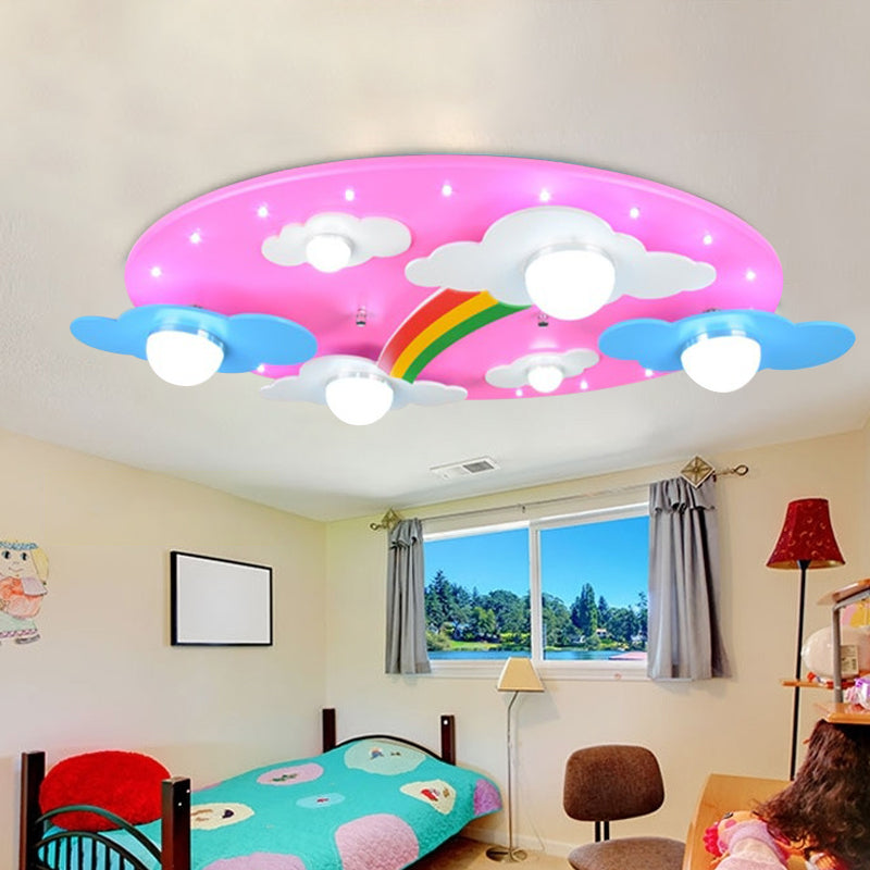 Cloud Flush Ceiling Light Fixture Creative Wood LED Pink Flush Mount Lamp for Child Room Pink Clearhalo 'Ceiling Lights' 'Close To Ceiling Lights' 'Close to ceiling' 'Flush mount' Lighting' 2031021