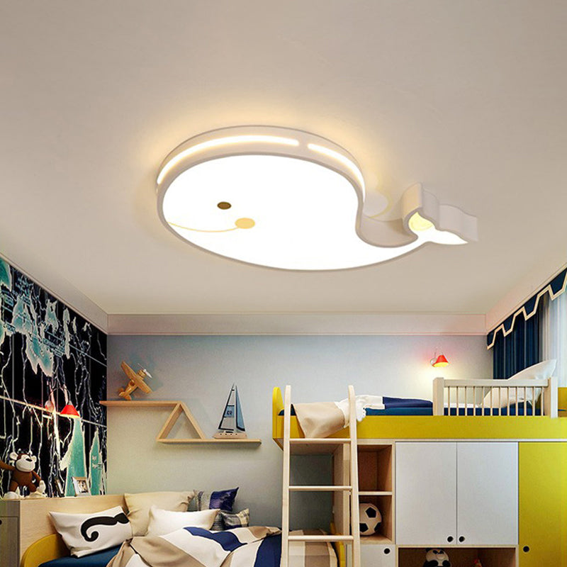 Animal Flush Mount Lamp Kid Metal LED Nursery Flushmount Ceiling Fixture in White White Whale Clearhalo 'Ceiling Lights' 'Close To Ceiling Lights' 'Close to ceiling' 'Flush mount' Lighting' 2031071