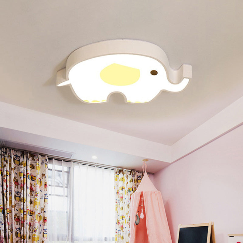 Animal Flush Mount Lamp Kid Metal LED Nursery Flushmount Ceiling Fixture in White White Elephant Clearhalo 'Ceiling Lights' 'Close To Ceiling Lights' 'Close to ceiling' 'Flush mount' Lighting' 2031075