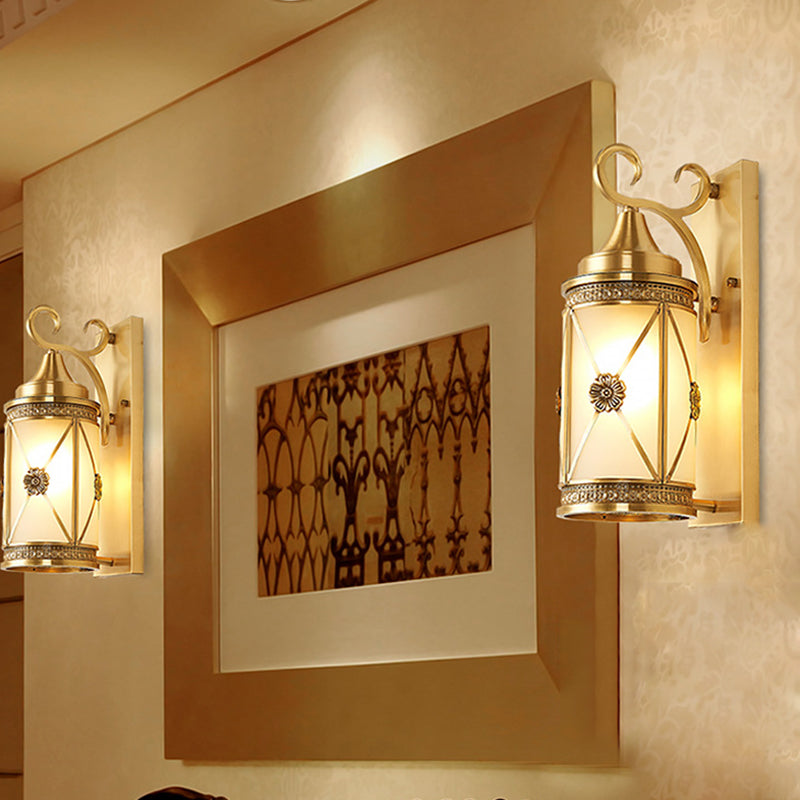 Gold Lantern Sconce Light Traditional 1 Head Metal Wall Lighting Fixture for Hallway Gold Clearhalo 'Wall Lamps & Sconces' 'Wall Lights' Lighting' 203141