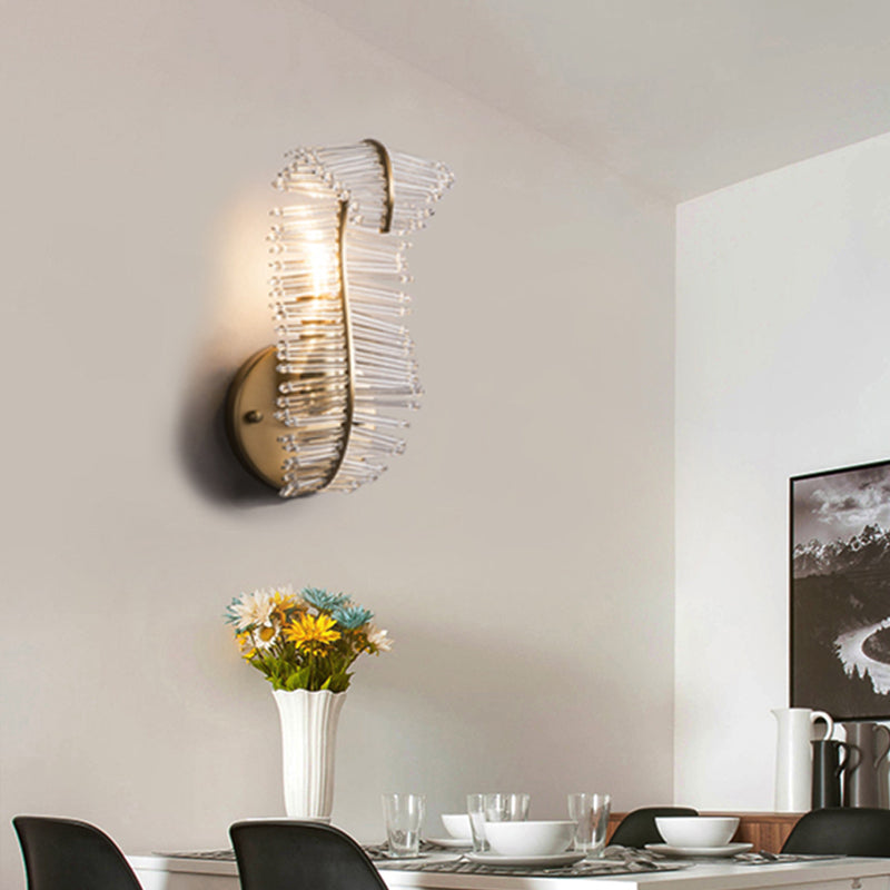 Banana Leaf Crystal Rod Wall Light Fixture Vintage 1/3 Lights Corridor Sconce Light in Gold 1.0 Gold Clearhalo 'Wall Lamps & Sconces' 'Wall Lights' Lighting' 203158