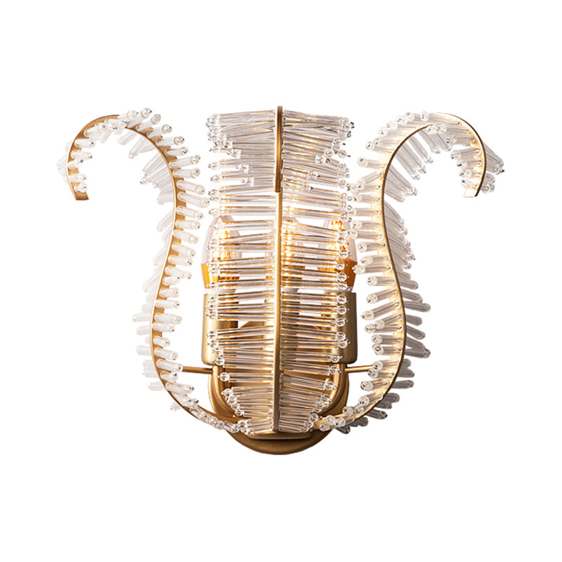 Banana Leaf Crystal Rod Wall Light Fixture Vintage 1/3 Lights Corridor Sconce Light in Gold Clearhalo 'Wall Lamps & Sconces' 'Wall Lights' Lighting' 203164