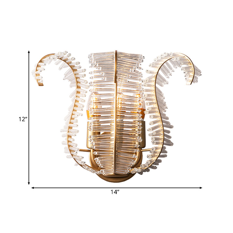 Banana Leaf Crystal Rod Wall Light Fixture Vintage 1/3 Lights Corridor Sconce Light in Gold Clearhalo 'Wall Lamps & Sconces' 'Wall Lights' Lighting' 203165
