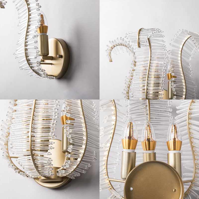 Banana Leaf Crystal Rod Wall Light Fixture Vintage 1/3 Lights Corridor Sconce Light in Gold Clearhalo 'Wall Lamps & Sconces' 'Wall Lights' Lighting' 203166