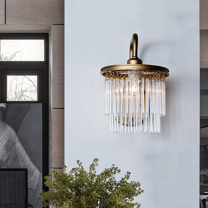 Drum Living Room Wall Light Vintage Crystal Bead/Stick 1/2 Lights Antique Brass Sconce Light 1.0 Antique Brass Stick Clearhalo 'Wall Lamps & Sconces' 'Wall Lights' Lighting' 203171