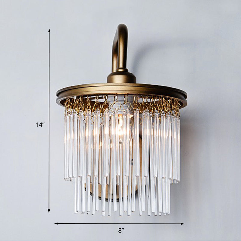 Drum Living Room Wall Light Vintage Crystal Bead/Stick 1/2 Lights Antique Brass Sconce Light Clearhalo 'Wall Lamps & Sconces' 'Wall Lights' Lighting' 203174
