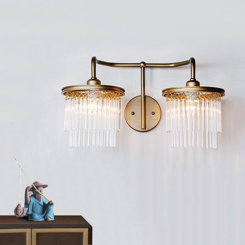 Drum Living Room Wall Light Vintage Crystal Bead/Stick 1/2 Lights Antique Brass Sconce Light 2.0 Antique Brass Stick Clearhalo 'Wall Lamps & Sconces' 'Wall Lights' Lighting' 203175