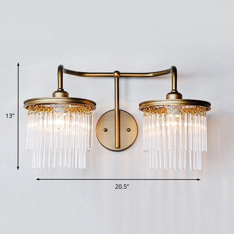 Drum Living Room Wall Light Vintage Crystal Bead/Stick 1/2 Lights Antique Brass Sconce Light Clearhalo 'Wall Lamps & Sconces' 'Wall Lights' Lighting' 203178