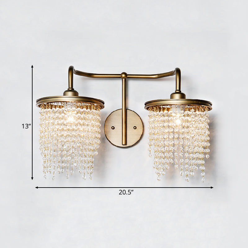 Drum Living Room Wall Light Vintage Crystal Bead/Stick 1/2 Lights Antique Brass Sconce Light Clearhalo 'Wall Lamps & Sconces' 'Wall Lights' Lighting' 203186