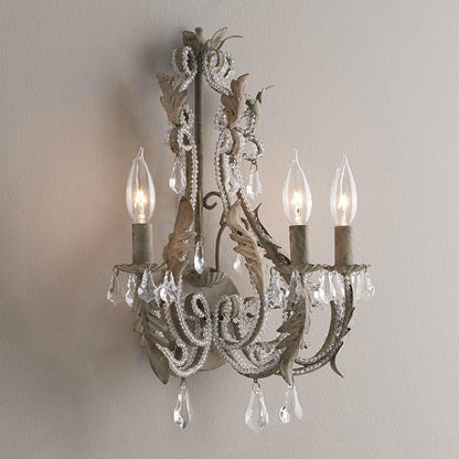 Rustic Curved Arm Wall Mount Light 3 Lights Grey/White/Distressed White Metal Sconce Light with Crystal Accent Grey Clearhalo 'Wall Lamps & Sconces' 'Wall Lights' Lighting' 203195