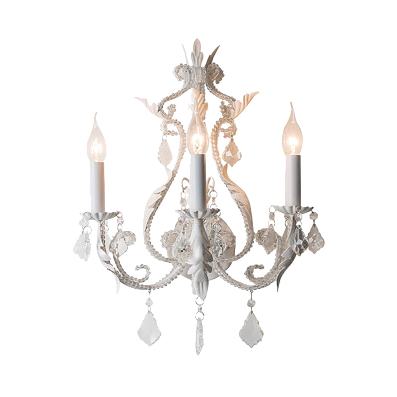 Rustic Curved Arm Wall Mount Light 3 Lights Grey/White/Distressed White Metal Sconce Light with Crystal Accent Clearhalo 'Wall Lamps & Sconces' 'Wall Lights' Lighting' 203200