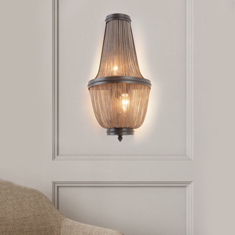 Empire Bedroom Wall Light Traditional Crystal Bead 1 Light Silver/Coffee Sconce Light Fixture Coffee Clearhalo 'Wall Lamps & Sconces' 'Wall Lights' Lighting' 203209