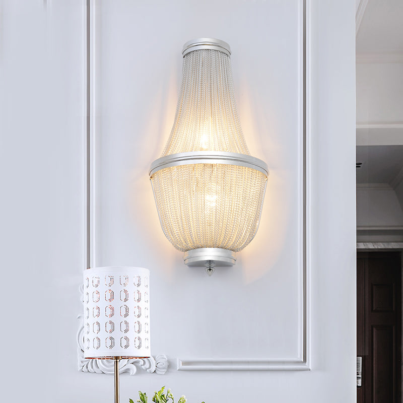 Empire Bedroom Wall Light Traditional Crystal Bead 1 Light Silver/Coffee Sconce Light Fixture Silver Clearhalo 'Wall Lamps & Sconces' 'Wall Lights' Lighting' 203212