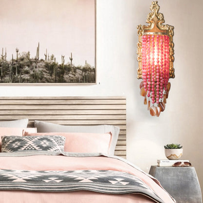 Pink Beaded Wall Mounted Light Vintage Crystal Strand 1 Light Bedside Wall Sconce Light Pink Clearhalo 'Wall Lamps & Sconces' 'Wall Lights' Lighting' 203216