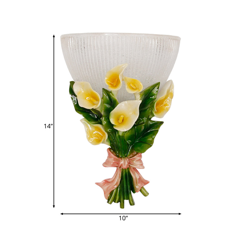 Prismatic Glass Dome Wall Lamp Traditional 1 Light Living Room Sconce Light with Green Bouquet Decoration Clearhalo 'Wall Lamps & Sconces' 'Wall Lights' Lighting' 203263