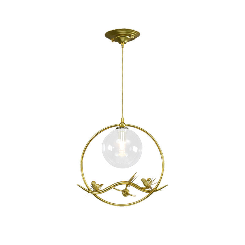 Globe Bedroom Pendant Light Vintage Smoke Gray/Clear/Amber Glass 1/3 Lights Brass Hanging Light with Round/Linear Canopy 1 Clear Round Clearhalo 'Ceiling Lights' 'Chandeliers' 'Glass shade' 'Glass' 'Pendant Lights' 'Pendants' Lighting' 203573