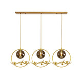 Globe Bedroom Pendant Light Vintage Smoke Gray/Clear/Amber Glass 1/3 Lights Brass Hanging Light with Round/Linear Canopy Clearhalo 'Ceiling Lights' 'Chandeliers' 'Glass shade' 'Glass' 'Pendant Lights' 'Pendants' Lighting' 203582