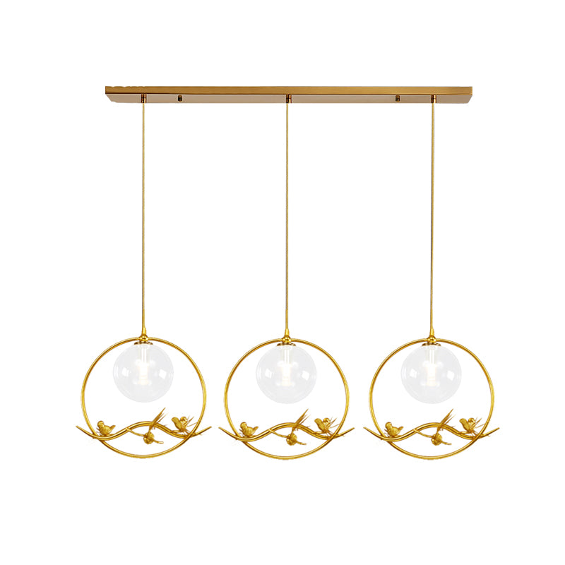 Globe Bedroom Pendant Light Vintage Smoke Gray/Clear/Amber Glass 1/3 Lights Brass Hanging Light with Round/Linear Canopy Clearhalo 'Ceiling Lights' 'Chandeliers' 'Glass shade' 'Glass' 'Pendant Lights' 'Pendants' Lighting' 203587