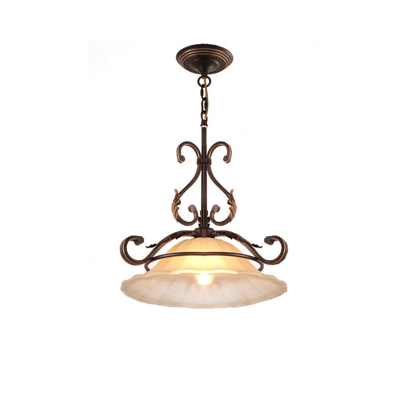 Flared Frosted Glass Hanging Light Fixture Vintage 1 Light Dining Room Pendant Light with Black-Gold Arm Clearhalo 'Ceiling Lights' 'Close To Ceiling Lights' 'Glass shade' 'Glass' 'Pendant Lights' 'Pendants' Lighting' 203605
