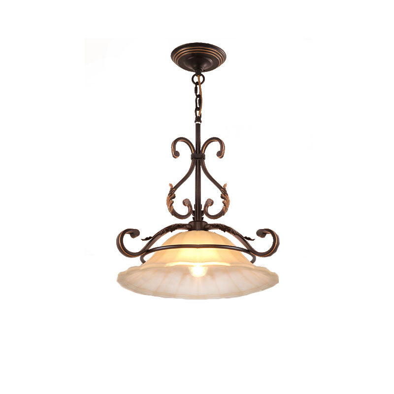 Flared Frosted Glass Hanging Light Fixture Vintage 1 Light Dining Room Pendant Light with Black-Gold Arm Clearhalo 'Ceiling Lights' 'Close To Ceiling Lights' 'Glass shade' 'Glass' 'Pendant Lights' 'Pendants' Lighting' 203605