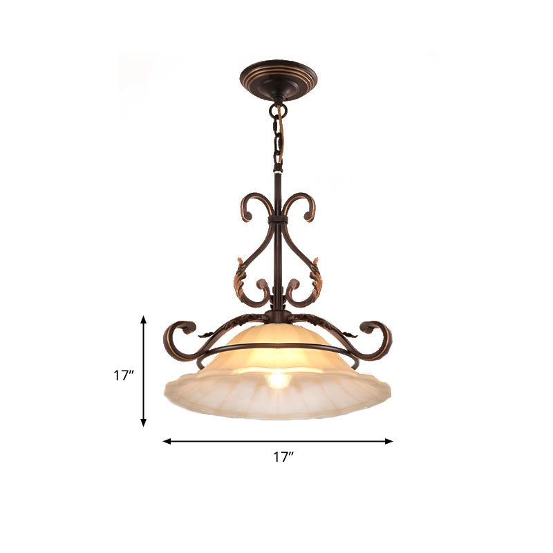 Flared Frosted Glass Hanging Light Fixture Vintage 1 Light Dining Room Pendant Light with Black-Gold Arm Clearhalo 'Ceiling Lights' 'Close To Ceiling Lights' 'Glass shade' 'Glass' 'Pendant Lights' 'Pendants' Lighting' 203606