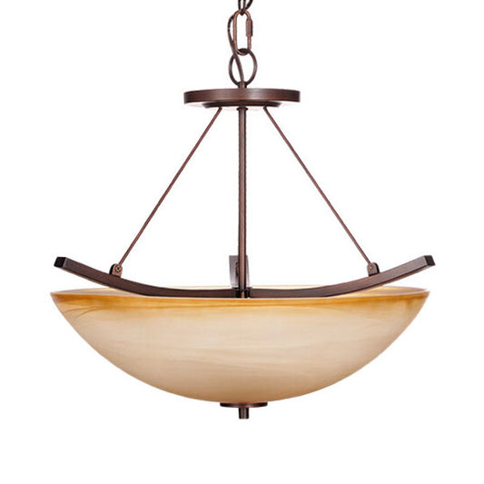 3 Lights Bowl Chandelier Light Traditional Beige Glass Suspension Lighting for Corridor Beige Clearhalo 'Ceiling Lights' 'Chandeliers' 'Close To Ceiling Lights' 'Glass shade' 'Glass' Lighting' 203609
