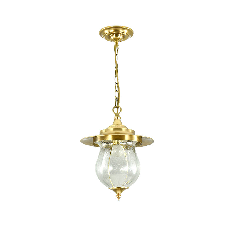 Seeded Glass Urn Pendant Light Colonization 1 Bulb Gold Suspended Lighting Fixture Clearhalo 'Ceiling Lights' 'Glass shade' 'Glass' 'Pendant Lights' 'Pendants' Lighting' 203634