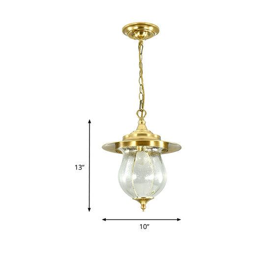 Seeded Glass Urn Pendant Light Colonization 1 Bulb Gold Suspended Lighting Fixture Clearhalo 'Ceiling Lights' 'Glass shade' 'Glass' 'Pendant Lights' 'Pendants' Lighting' 203635
