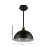 Black/White 1 Head Ceiling Light Antique Style Metallic Domed Pendant Lighting for Restaurant, 12"/16" Dia Clearhalo 'Art Deco Pendants' 'Black' 'Cast Iron' 'Ceiling Lights' 'Ceramic' 'Crystal' 'Industrial Pendants' 'Industrial' 'Metal' 'Middle Century Pendants' 'Pendant Lights' 'Pendants' 'Rustic Pendants' 'Tiffany' Lighting' 203755