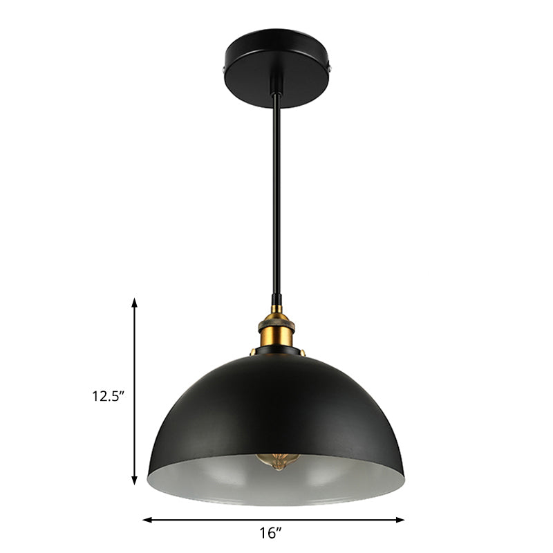 Black/White 1 Head Ceiling Light Antique Style Metallic Domed Pendant Lighting for Restaurant, 12"/16" Dia Clearhalo 'Art Deco Pendants' 'Black' 'Cast Iron' 'Ceiling Lights' 'Ceramic' 'Crystal' 'Industrial Pendants' 'Industrial' 'Metal' 'Middle Century Pendants' 'Pendant Lights' 'Pendants' 'Rustic Pendants' 'Tiffany' Lighting' 203756