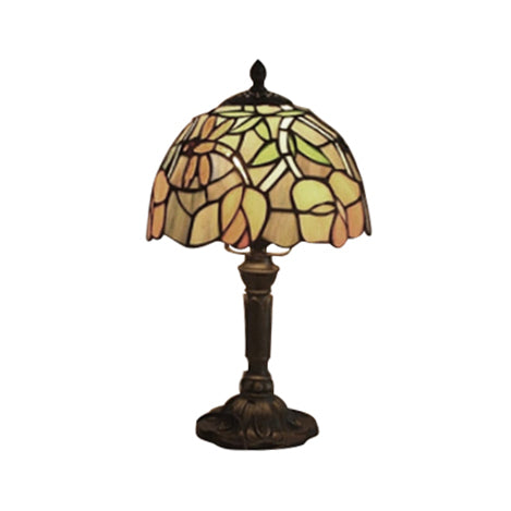 Vintage Rustic Flower/Dragonfly/Leaf Table Lighting Stained Glass 1 Head Standing Light in Bronze for Coffee Shop Clearhalo 'Lamps' 'Table Lamps' Lighting' 20379