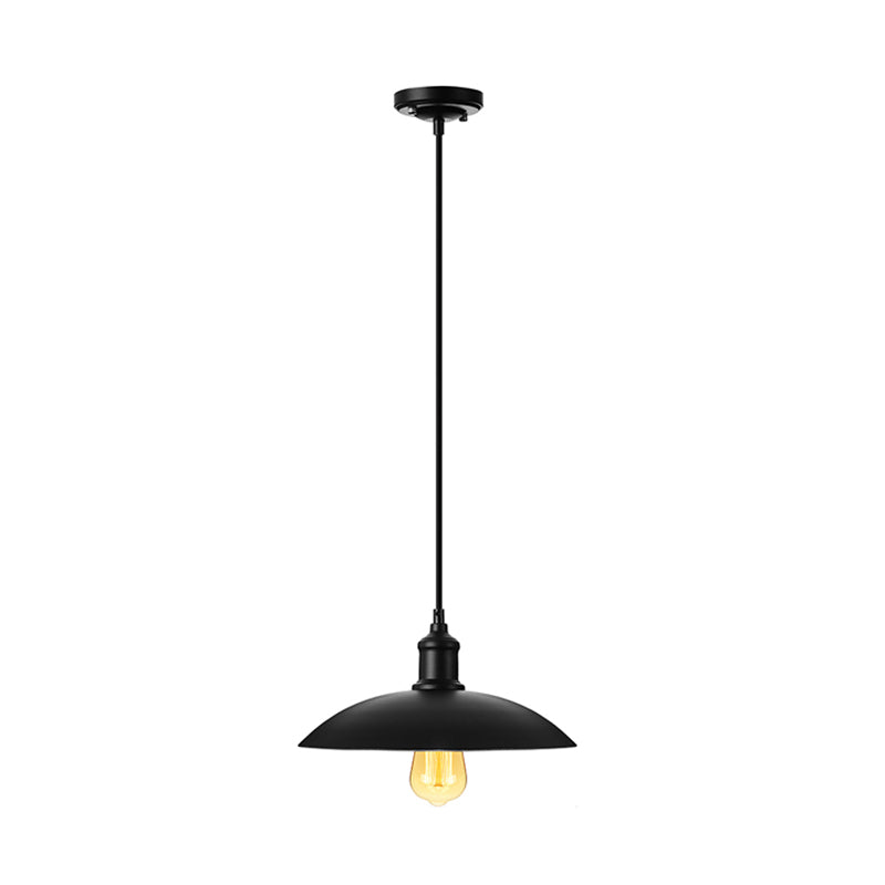 1 Head Pendant Lighting with Saucer Shade Metallic Loft Style Living Room Hanging Lamp in Black/White, 12.5"/16" W Clearhalo 'Art Deco Pendants' 'Black' 'Cast Iron' 'Ceiling Lights' 'Ceramic' 'Crystal' 'Industrial Pendants' 'Industrial' 'Metal' 'Middle Century Pendants' 'Pendant Lights' 'Pendants' 'Rustic Pendants' 'Tiffany' Lighting' 203813
