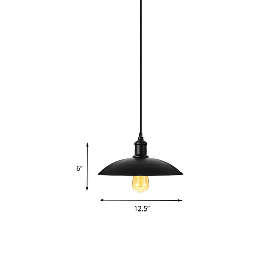 1 Head Pendant Lighting with Saucer Shade Metallic Loft Style Living Room Hanging Lamp in Black/White, 12.5"/16" W Clearhalo 'Art Deco Pendants' 'Black' 'Cast Iron' 'Ceiling Lights' 'Ceramic' 'Crystal' 'Industrial Pendants' 'Industrial' 'Metal' 'Middle Century Pendants' 'Pendant Lights' 'Pendants' 'Rustic Pendants' 'Tiffany' Lighting' 203814