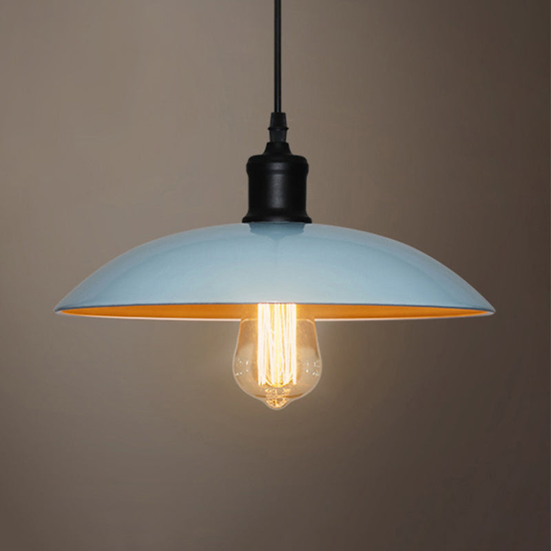 1 Head Pendant Lighting with Saucer Shade Metallic Loft Style Living Room Hanging Lamp in Black/White, 12.5"/16" W Clearhalo 'Art Deco Pendants' 'Black' 'Cast Iron' 'Ceiling Lights' 'Ceramic' 'Crystal' 'Industrial Pendants' 'Industrial' 'Metal' 'Middle Century Pendants' 'Pendant Lights' 'Pendants' 'Rustic Pendants' 'Tiffany' Lighting' 203818